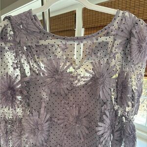 Eva Franco Lavender Floral Applique Polka Dot Mesh Top